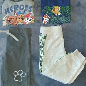 PAW Patrol Boys Lot of 2 Outfit Sets Cotton T-Shirt Shorts Sweatpants Size 5T